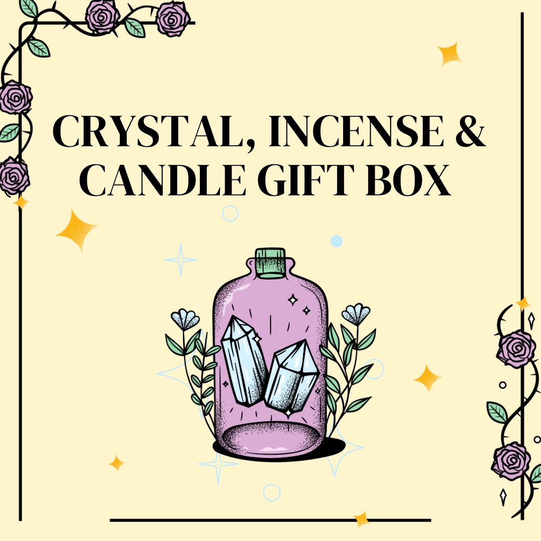 Mystical Candle Incense and Crystal Gift Set Box Crystal Candle Incense Holder Spell Candles Tumble Crystal Free Gift Fairys Unsense Sticks