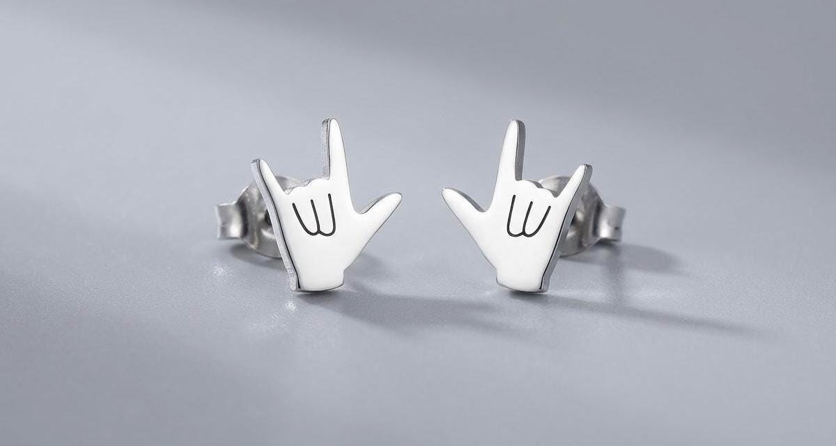 Hypoallergenic Stainless Steel Rock Horns Stud Earrings Devil Horn Earrings Rock Hands Jewellery Metal Horns Jewellery Sign Of The Horn Hand