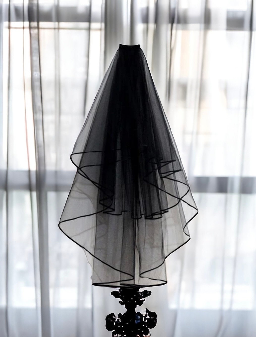 Eternal Darkness Gothic Wedding Black Veil with Satin Edging Gothic Black Veil Gothic Bride Black Wedding Goth Bride Wedding Veil
