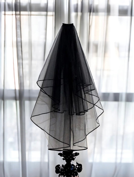 Eternal Darkness Gothic Wedding Black Veil with Satin Edging Gothic Black Veil Gothic Bride Black Wedding Goth Bride Wedding Veil